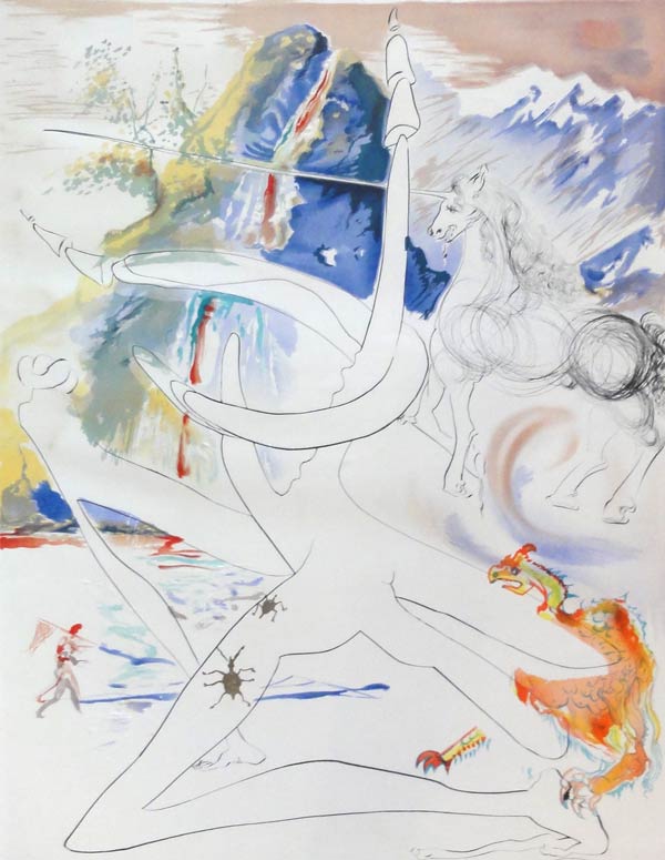 Conquest of Cosmos Laser Unicorn by Salvador Dalí | Color lithograph, hand signed. | 